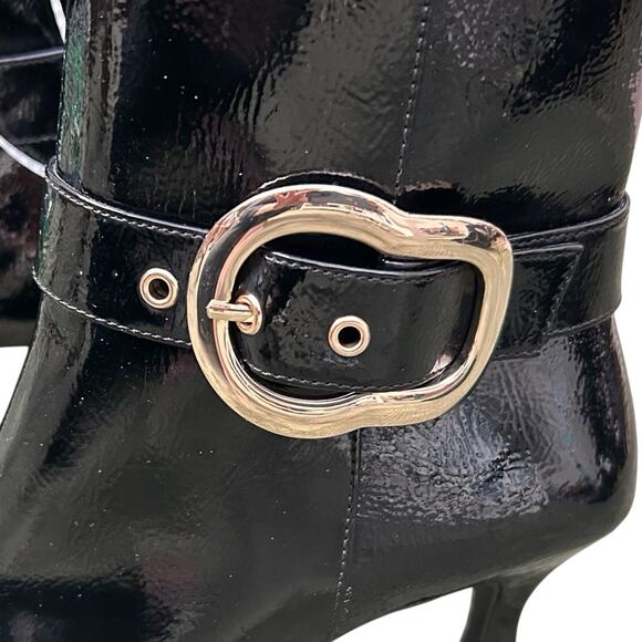 NWOB Gb Gianni Bini Sz 8M Face-Card Patent Oversized Buckle Heeled Bootie Black - Picture 10 of 16